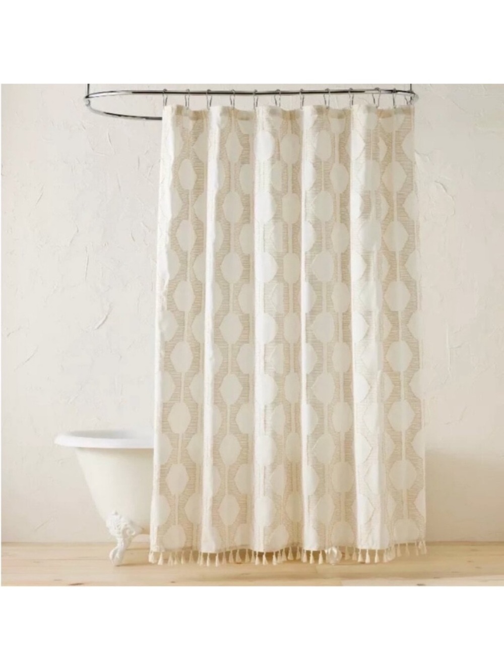Opalhouse Jungalow Cream Geometric Tassel Shower Curtain